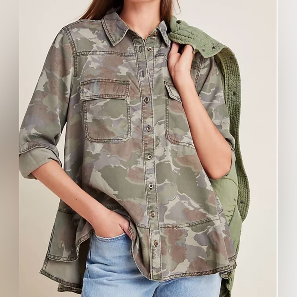 Anthropologie Montana Camo Buttondown  Women Size 0